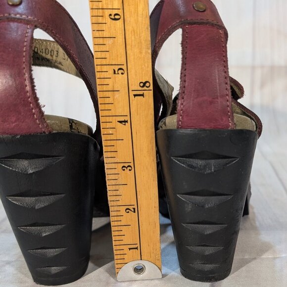 Fly London Red Maroon Leather Heeled Mary Jane Sandals Size 37 - Picture 3 of 10